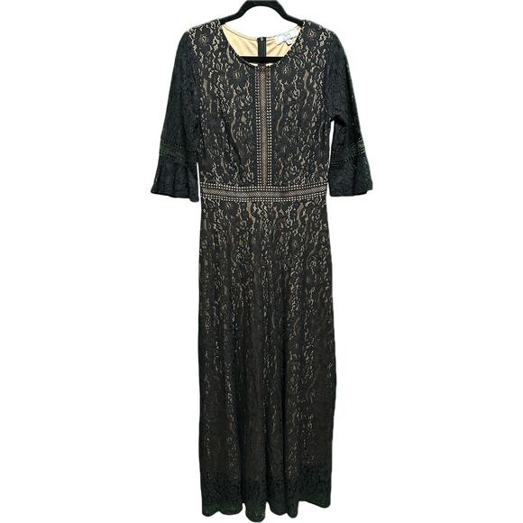 Missmay Black Lace Evening Dress Size Medium with Nude Lining Maxi - Picture 1 of 10